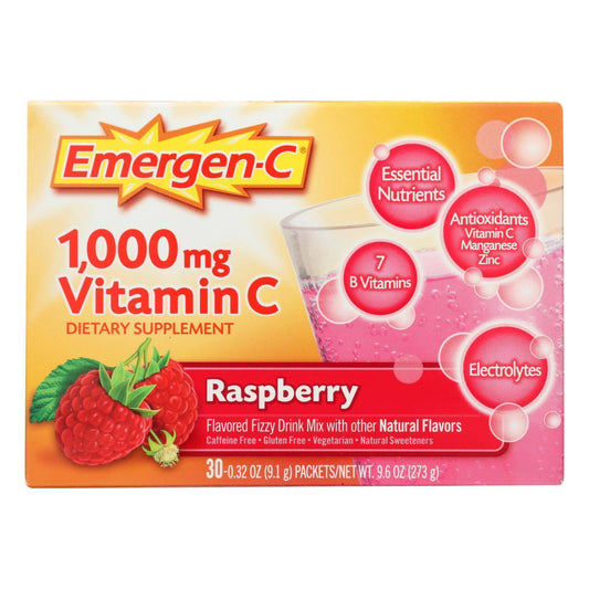 Alacer - Emergen-C Vitamin C Fizzy Drink Mix Raspberry - 1000 mg - 30 Packets